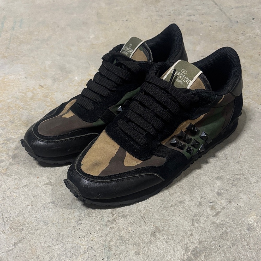 Valentino Black and Green Camouflage Sneakers
